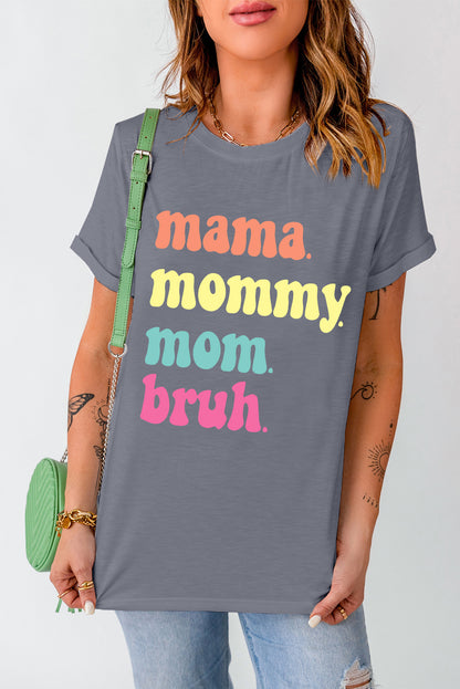 Camiseta gris con estampado de letras Mama y cuello redondo