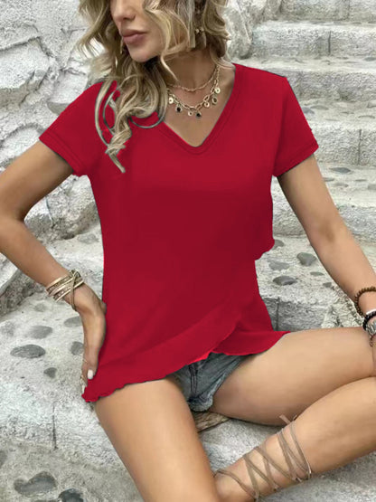 Blusa de manga corta con cuello en V