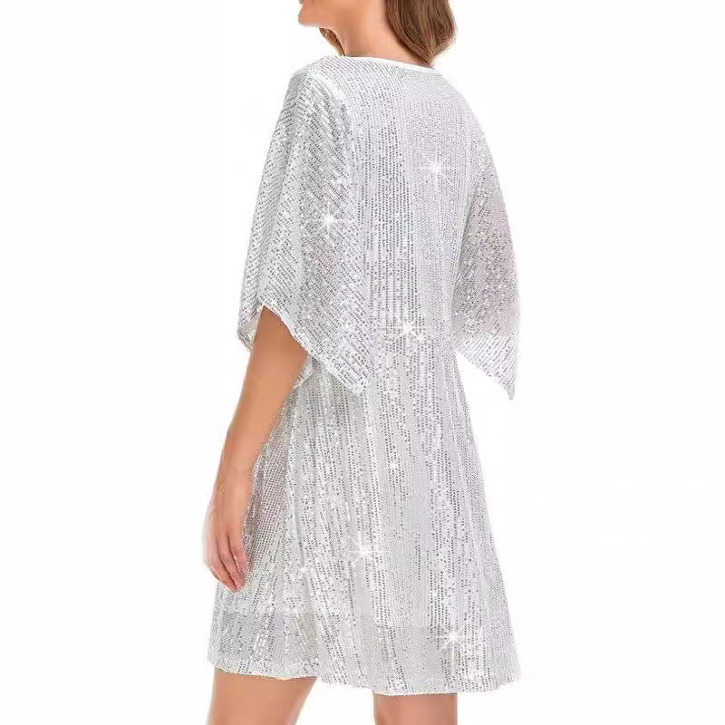 Women's Sequined Loose Slit Sleeve Casual Dress