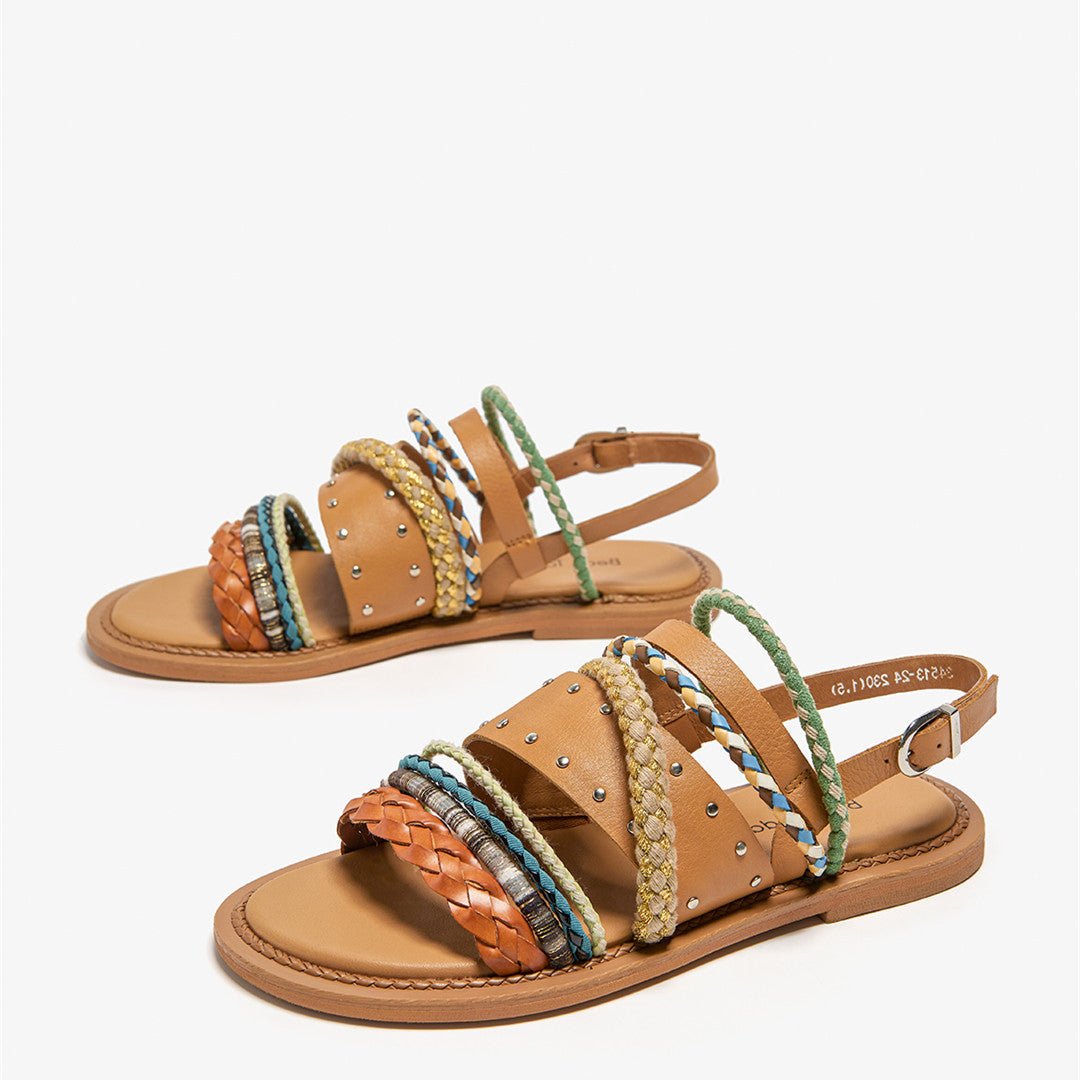 Women's Summer Flat Roman Woven Leather Niche Sandals