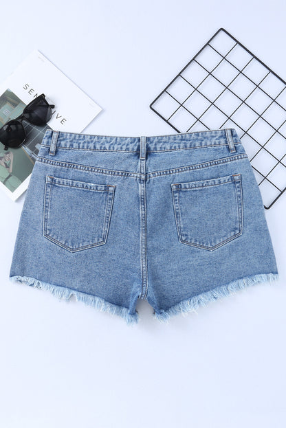 Short en jean taille haute bleu ciel à taille croisée