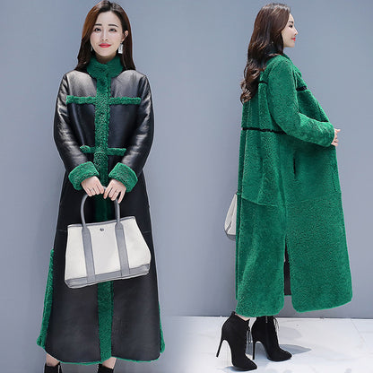 Fleece-lined Thick Lamb Wool Coat For Women Long Cotton Jacket