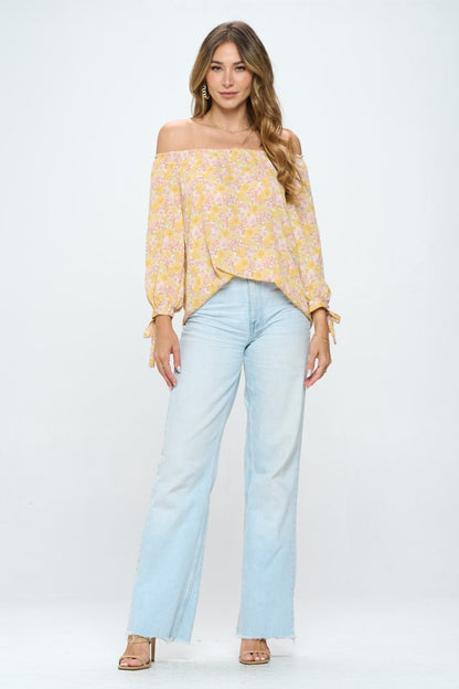 RENEE C Blusa floral de manga larga con hombros descubiertos