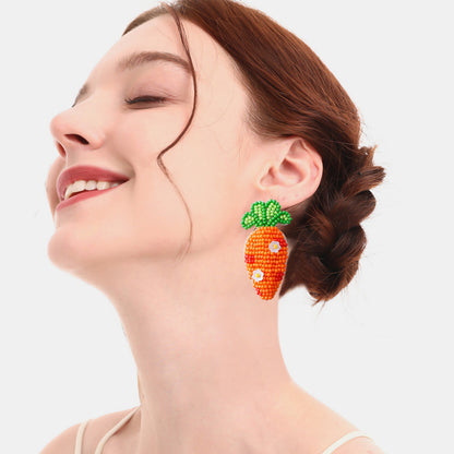 Stainless Steel Beaded Carrot Earrings