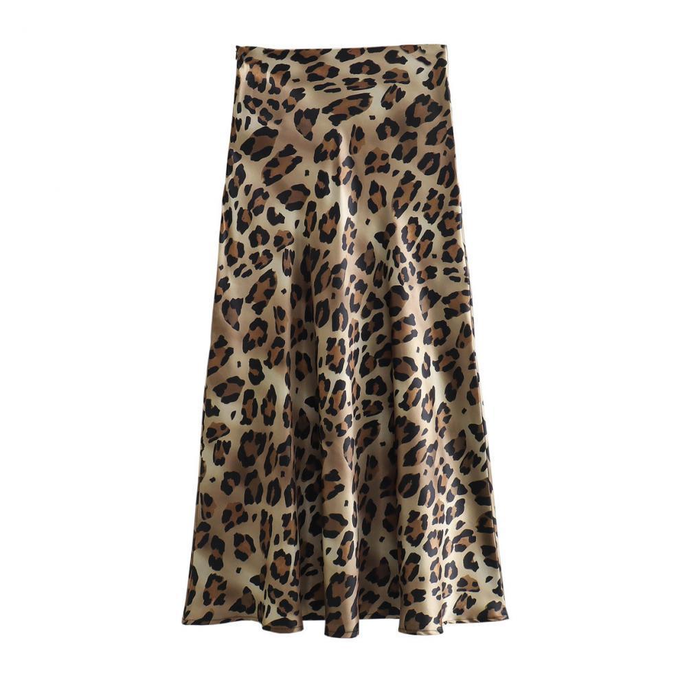 Silk Satin Leopard Print Skirt