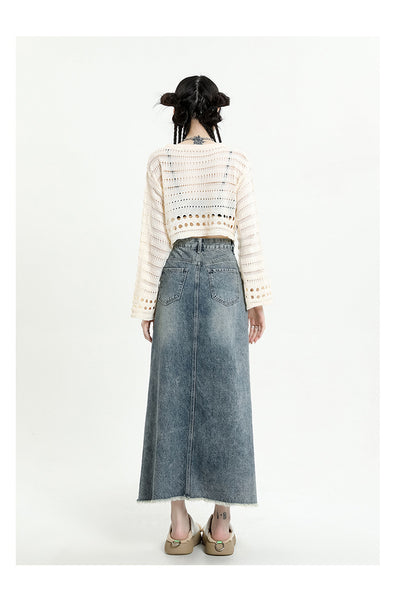 Women's Fur Edge Retro Denim Skirt