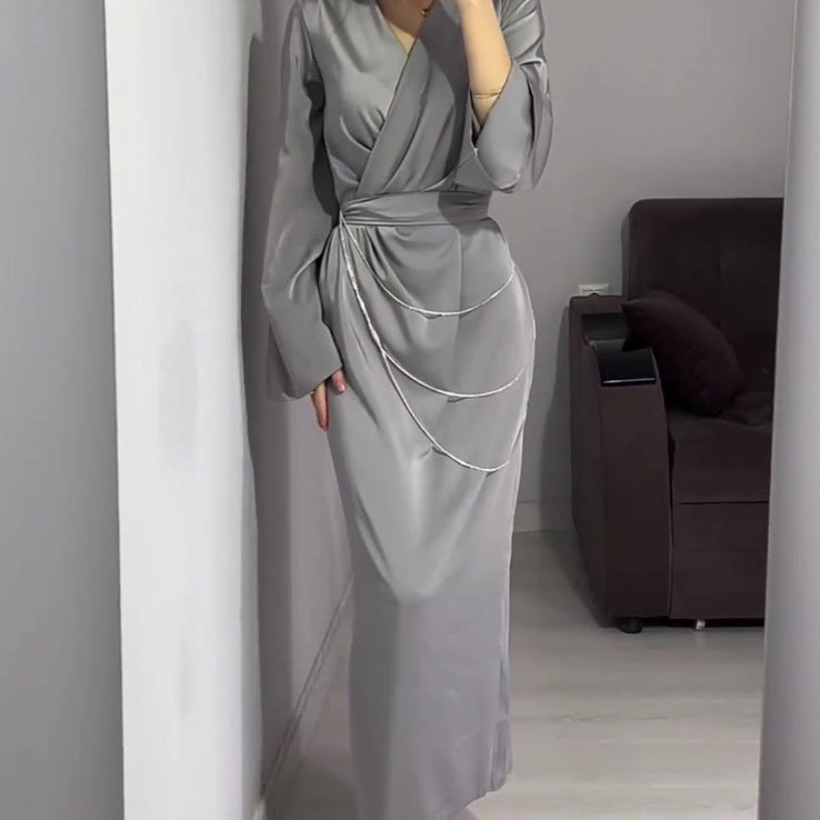 Robe taille longue élégante de couleur unie pour femmes