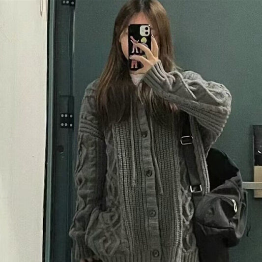 Gray Hooded Sweater Coat Women