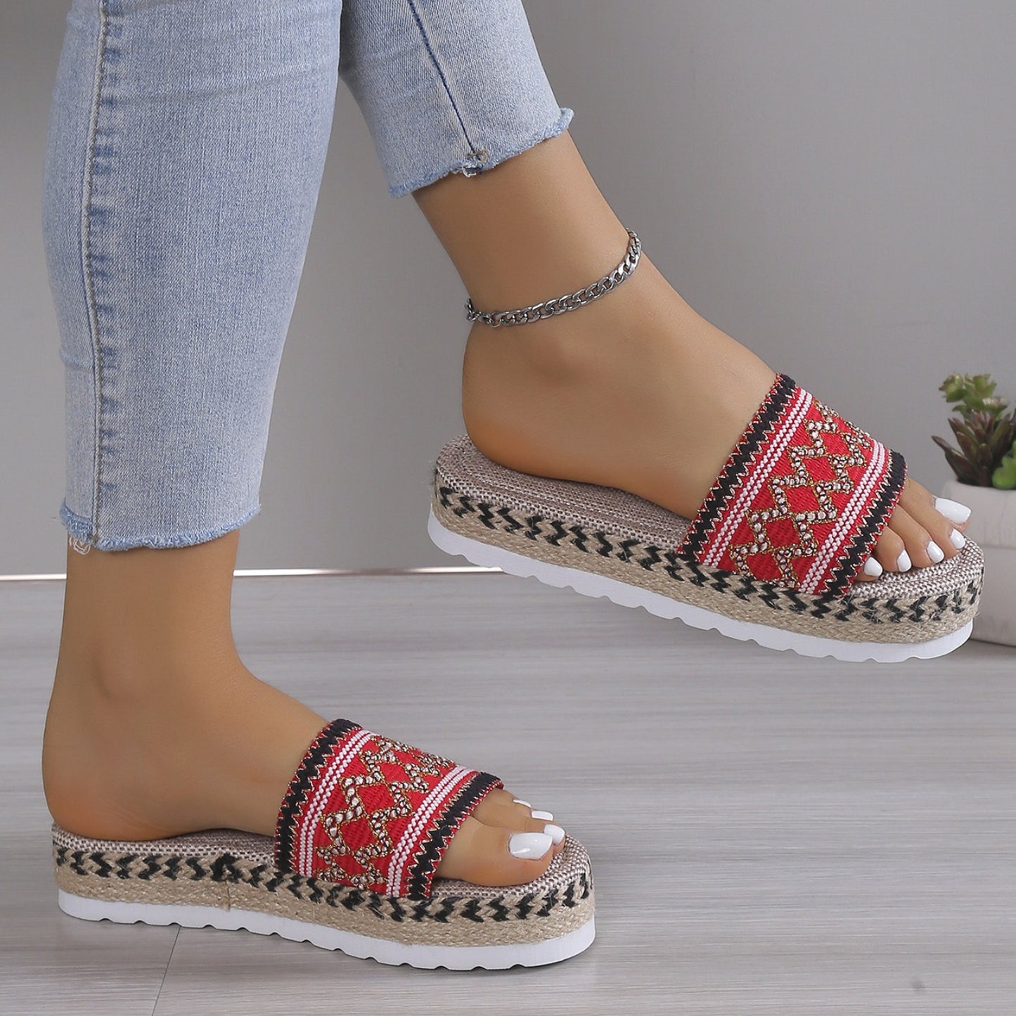 Geometric Weave Platform Sandals