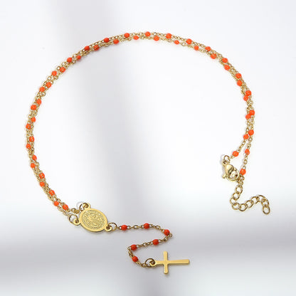 Collier croix perlée en acier inoxydable