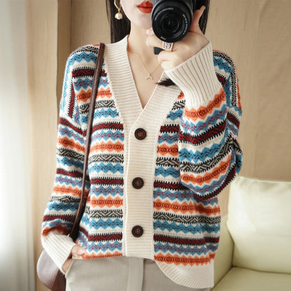 Loose And Lazy Style Women's Outer Wear Western Style Knitted Cardigan