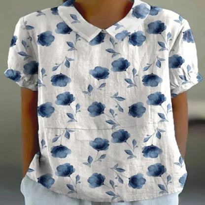 Women's Summer Printing Lapel Short-sleeved T-shirt