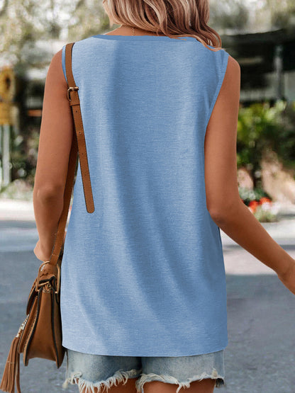 Pin-Tuck Round Neck Tank