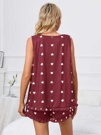 Heart Scoop Neck Tank and Shorts Lounge Set