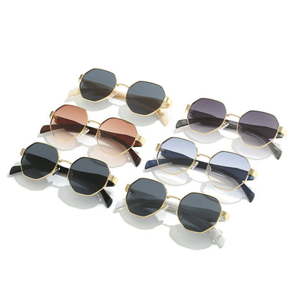 New Polygonal Sunglasses Wide Leg Metal Large Rim Sunglasses Women