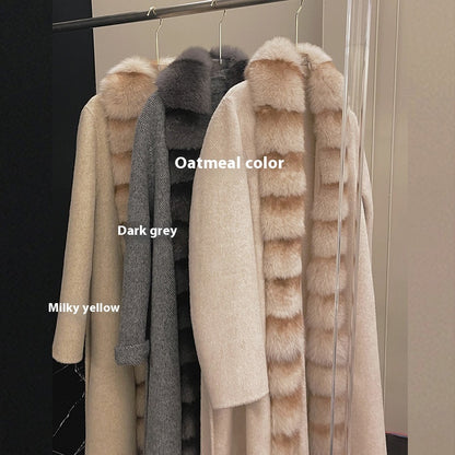 Alpaca Fleecefiber Coat Detachable Fox Fur Collar