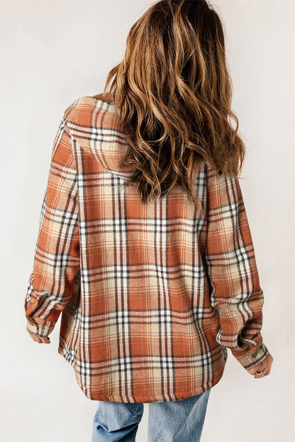 Plaid Pattern Sherpa Lined Hooded Shacket