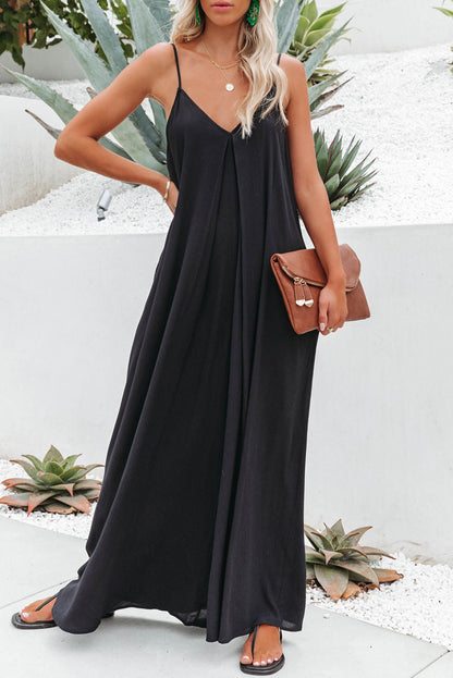 Black Spaghetti Straps Backless Wide Leg Jumpsuit