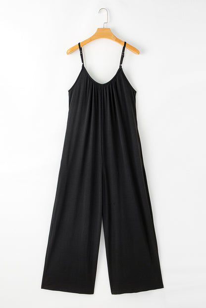 Black Spaghetti Straps Backless Wide Leg Jumpsuit