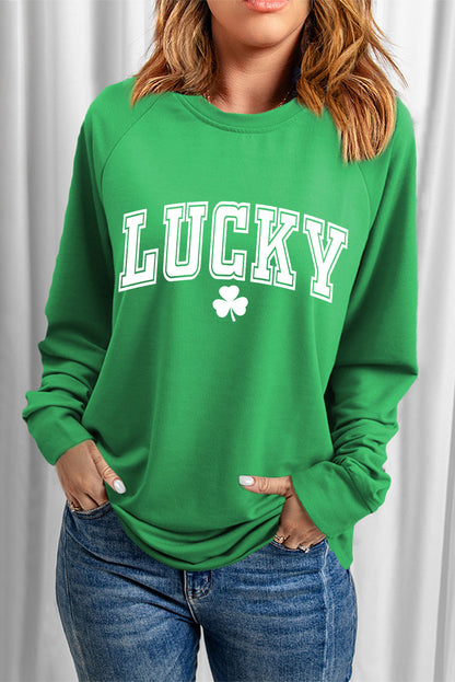 Sudadera verde con estampado de trébol de la suerte de San Patricio y manga raglán