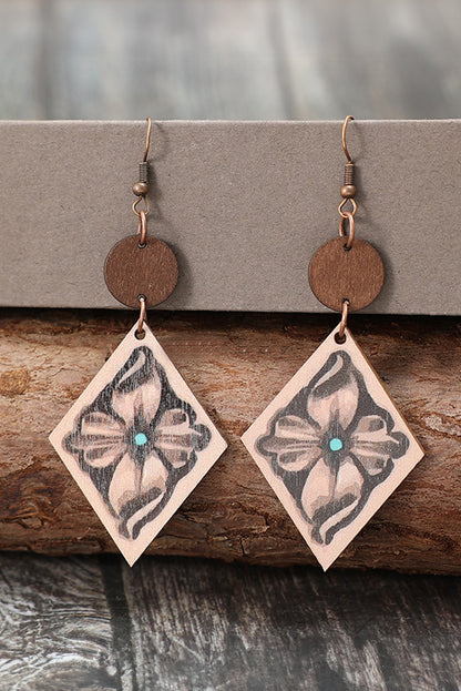 Dune Floral Wooden Rhombus Shape Dangle Earrings