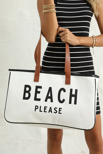 White BEACH S'IL VOUS PLAÎT Imprimer Grand sac fourre-tout en toile