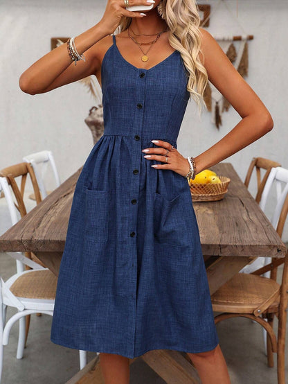 Women's French-style Off-shoulder Button Sling Dress