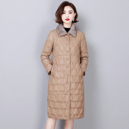 Manteau en cuir de peau de mouton, col en fourrure de vison en hiver