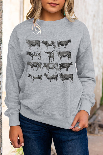 Sudadera de manga larga con estampado de toros gris