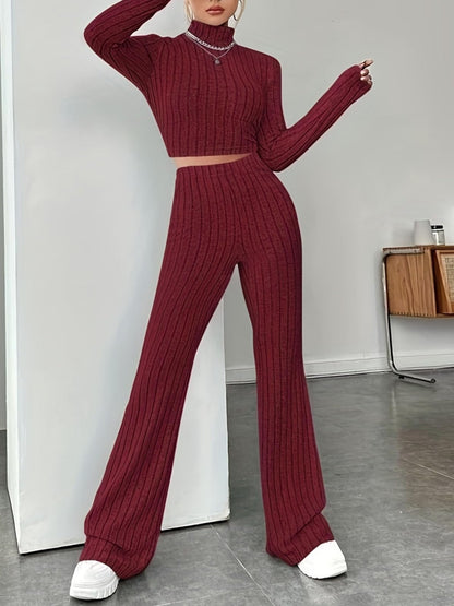 Ribbed Mock Neck Long Sleeve Top and Pants Set