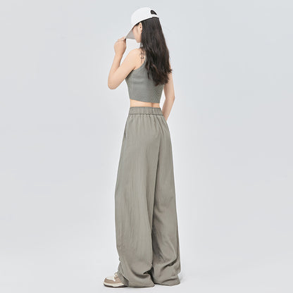 Pantalon à jambes larges en Tencel gris pour femme, décontracté, ample et assorti, nouvelle collection été