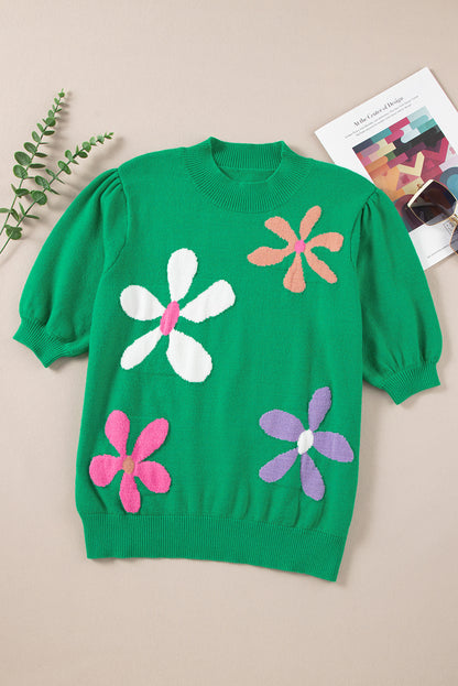 Jersey de manga corta con burbujas florales verde brillante