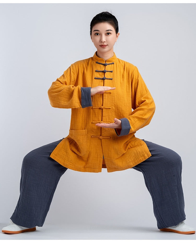 Traje de ropa de práctica de Tai Chi de lino y algodón para mujer