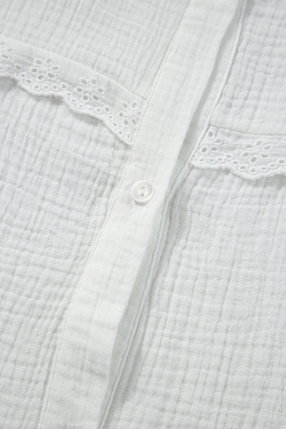 White Lace Trim Crinkle Knot Hem Sleeveless Shirt