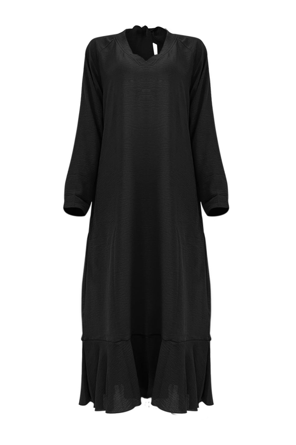 Robe mi-longue à col en V et ourlet volanté dans le dos