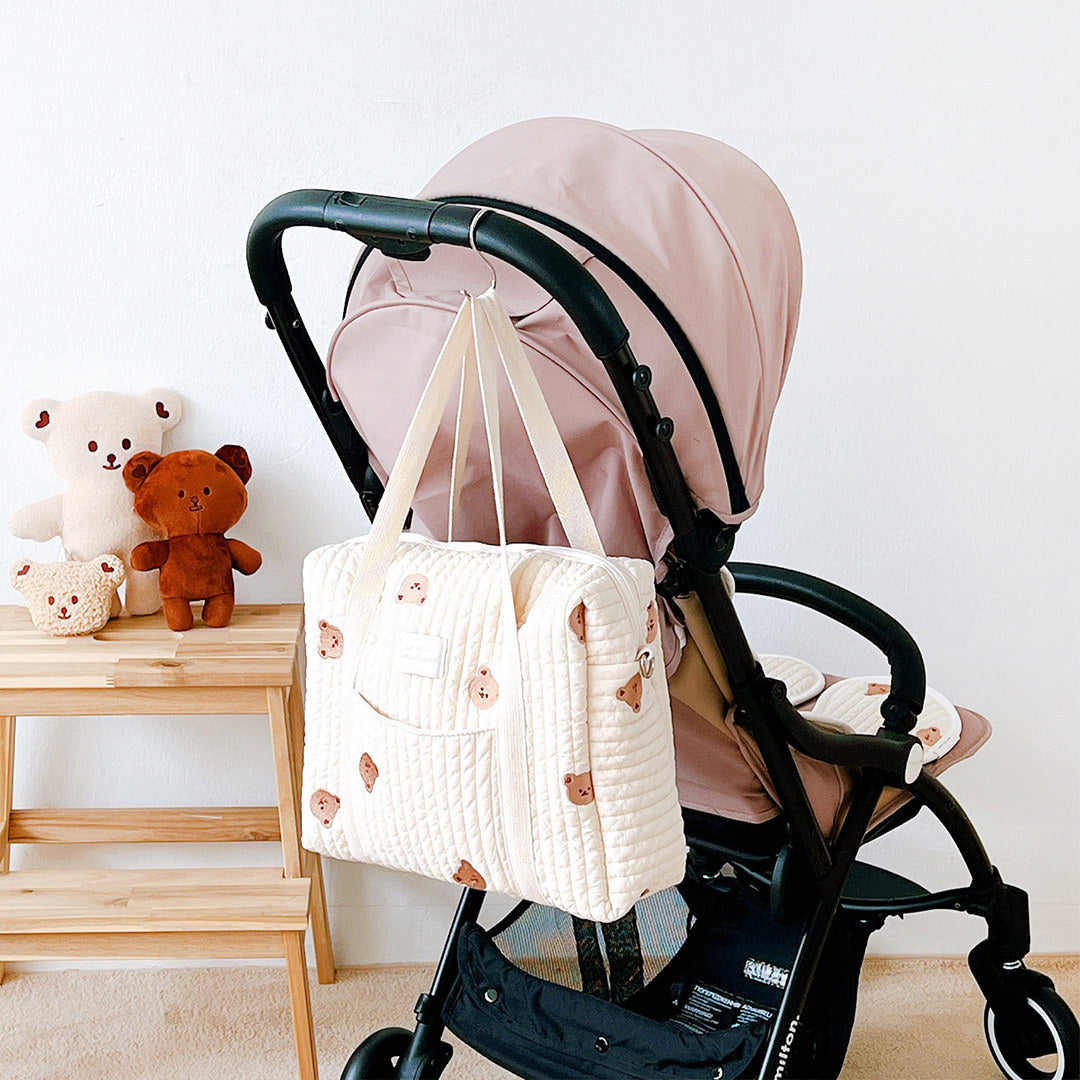 Bolsa bordada con cremallera para cochecito de bebé, bolso de momia teñido de algodón