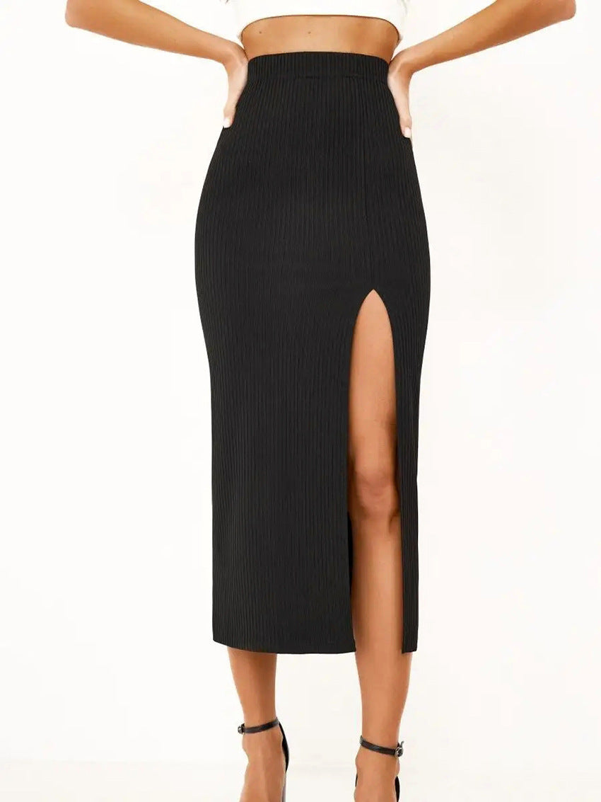 Women's Black Straight Split Skirt