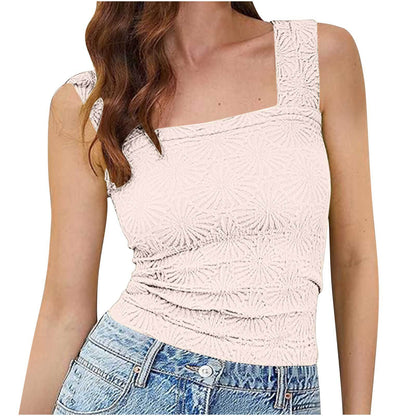 Women's High Elastic Tight Jacquard Square Collar Sleeveless Vest Top