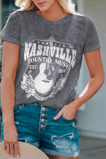 Fiery Red Nashville Music City Graphic Mineral Washed Tee