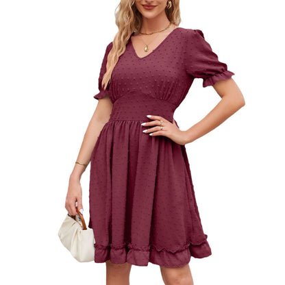 Women's Jacquard V-neck Waist-tight Beach Casual Dress