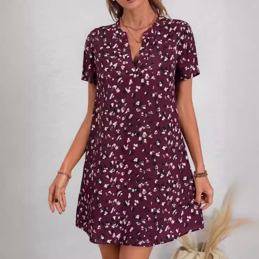 Robe chemise mi-longue imprimée à manches courtes pour femme