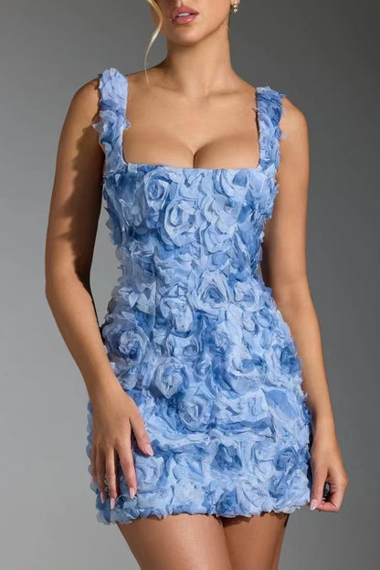 Robe à bretelles à fleurs tridimensionnelles pour femmes