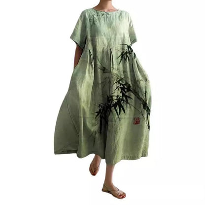 Women's Floral Print Short Sleeve A- Line Dress