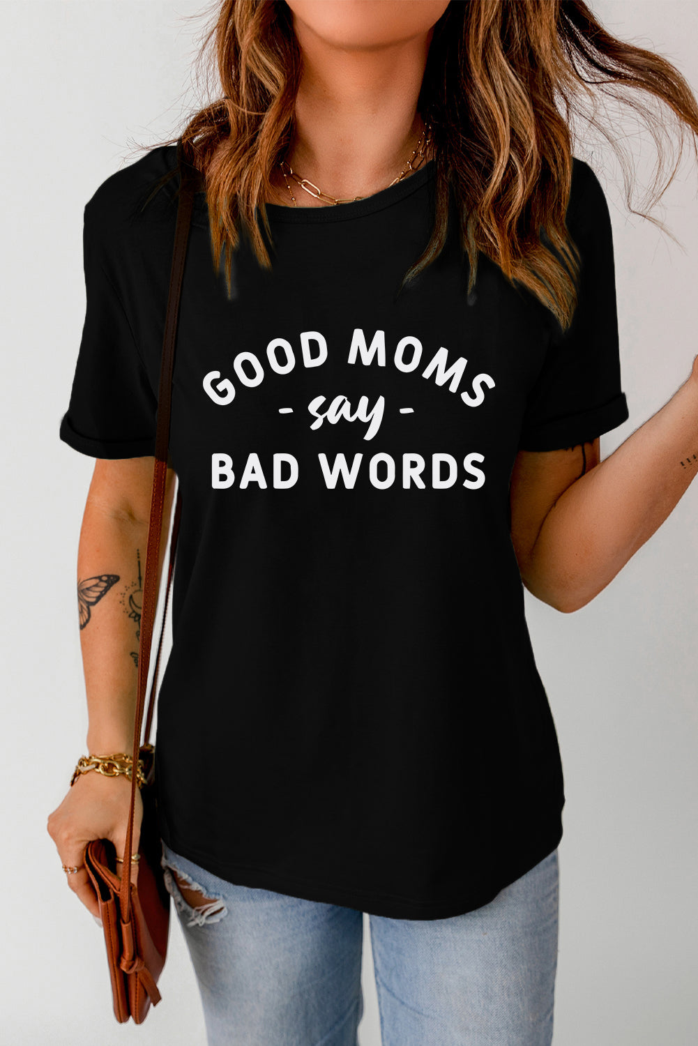 Camiseta gráfica con estampado de letras casual negra