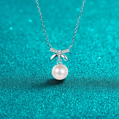 Natural Pearl Pendant Moissanite 925 Sterling Silver Necklace