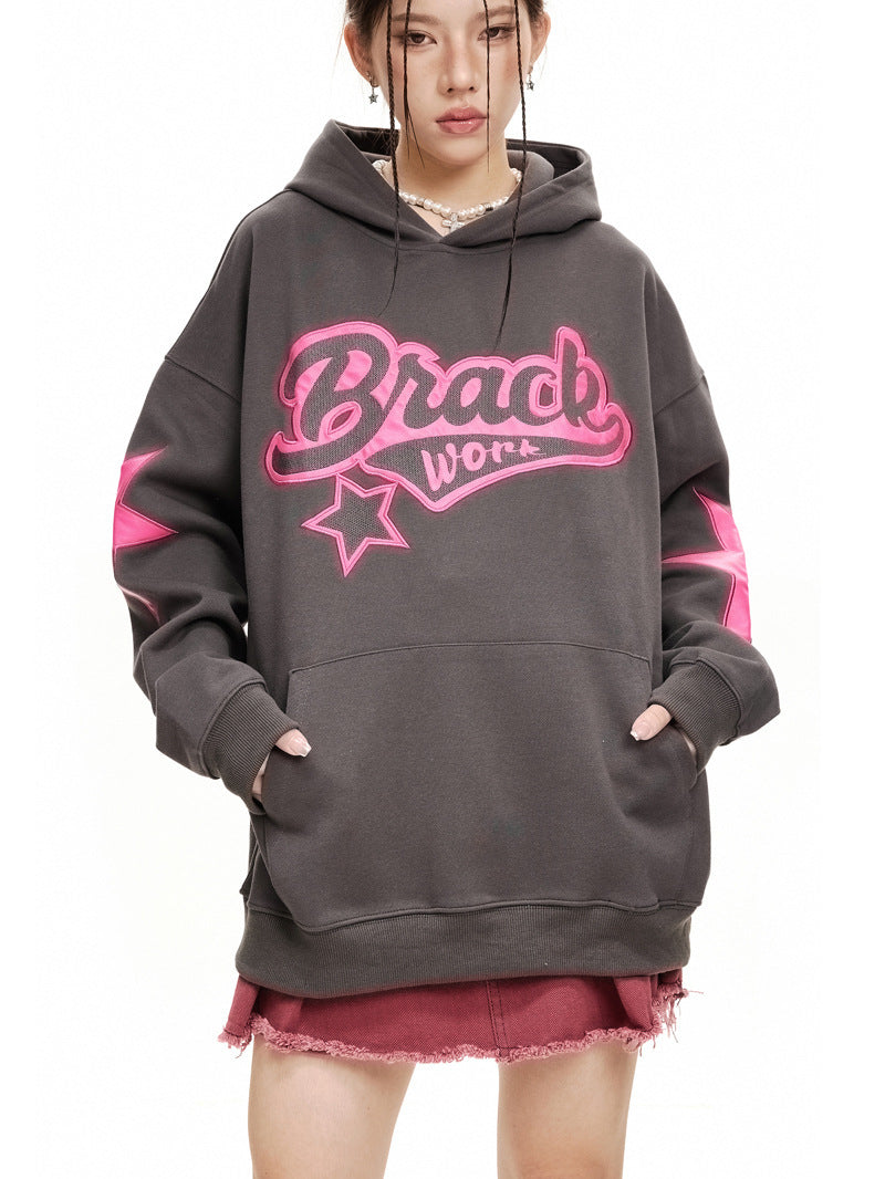 Design Sense Alphabet Embroidery Hooded Sweater