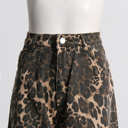 American Vintage Leopard Print Printed High Waist Slimming Straight Pants