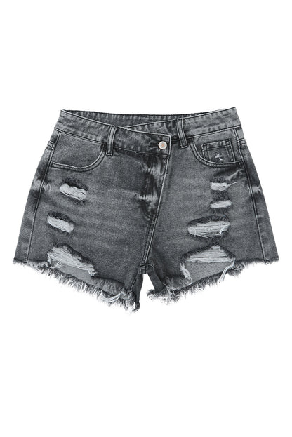 Short en jean taille haute bleu ciel à taille croisée