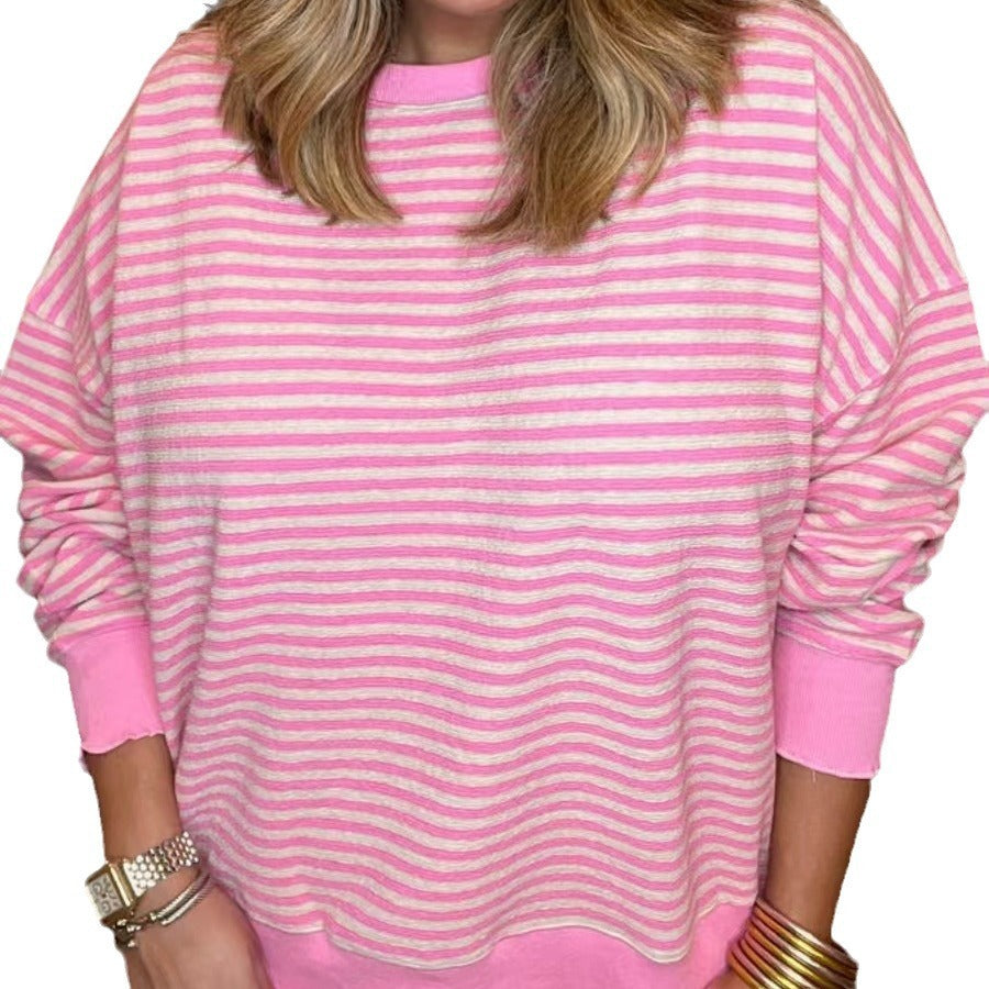 Women's Loose Striped Sweatshirt Long Sleeve