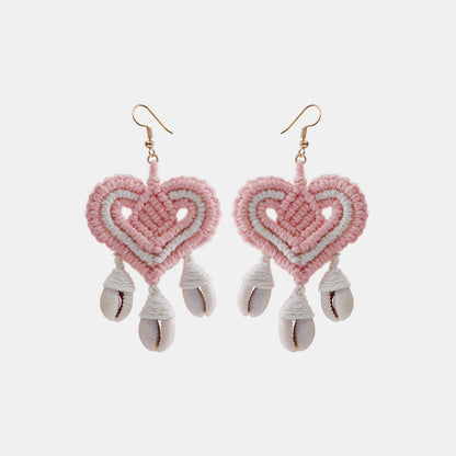 Boucles d'oreilles pendantes en forme de cœur en fil de coton